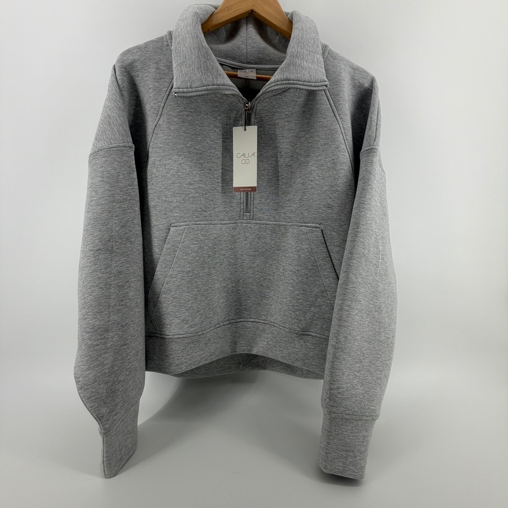 CALIA Women M Light Heather Grey Soft Scuba 1/4 Zip Sweatshirt NEW Athleisure - Picture 2 of 8